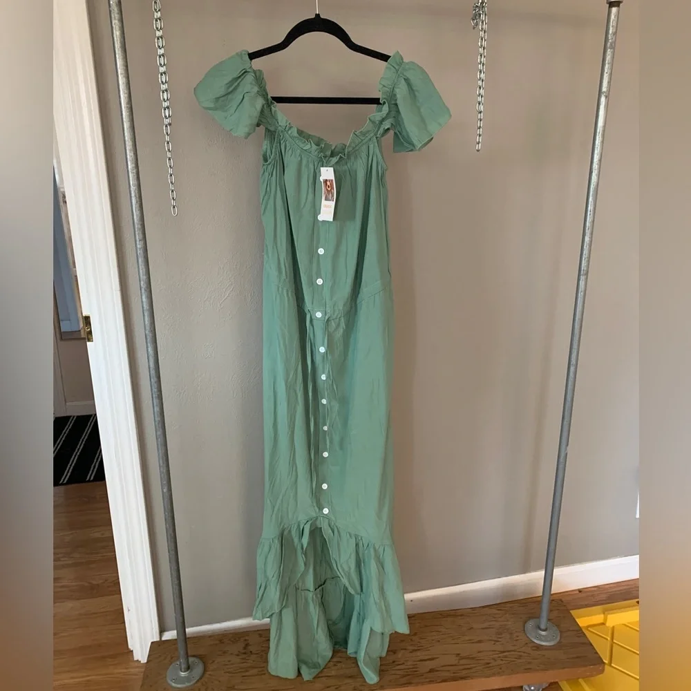 Stunning light sage green ruffle maxi dress country summer southern belle M NEW - Picture 3 of 14